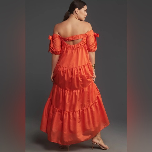 Anthropologie Off-The-Shoulder Tiered High-Low Midi Dress - Picture 5 of 13